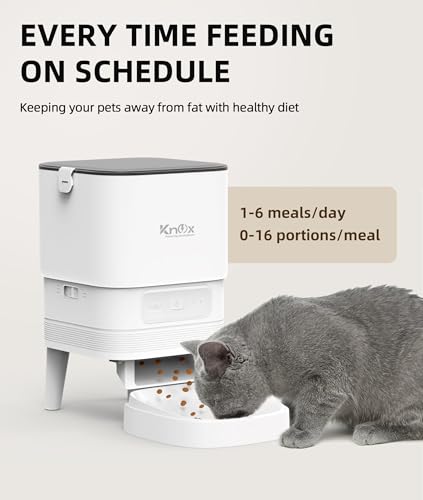 Knox Powering Generations Automatic Pet Feeder, 4 L Capacity, WiFi Connectivity, Portion Control, Voice Recording, Multiple Alarms, Cats and Dogs with Built-inn Desiccant Box for fresh food. (White)