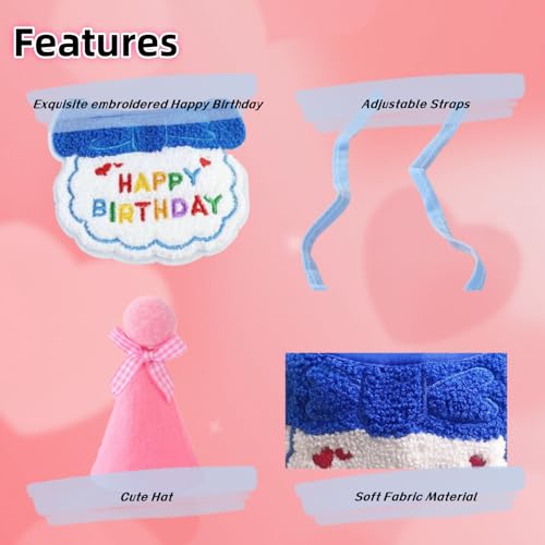 Cat Birthday Party Supplies,2 Pieces Pet Birthday Hat Scarf Set,Cute Cat Bandanas Kitten Costumes Headwear Bib Accessories,Birthday Party Decorations Set for Girls Boys Pets Puppy with Age Number,Blue