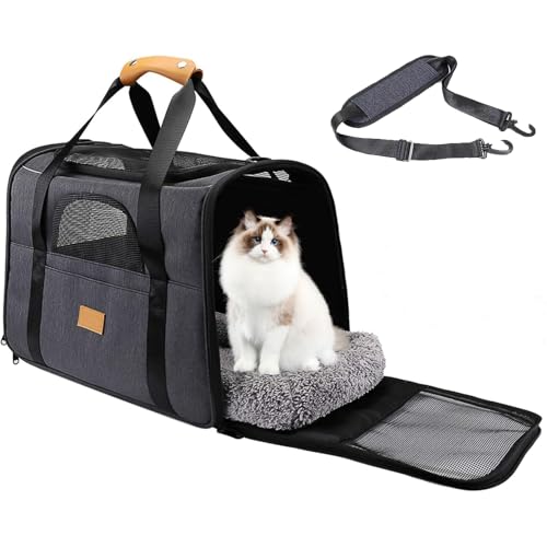 SPNOR Pet Carrier Bag, Portable Cat Carrier Bag Top Opening, Removable Mat and Breathable Mesh, Foldable Cat Carrier Transport Bag for Dogs and Cats, with Shoulder Strap