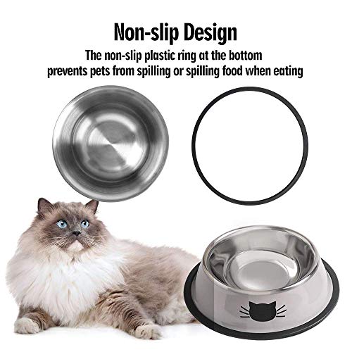 Rapsrk Stainless Steel Cat/Dog Bowls with Rubber Base Non-Slip Kitten/Rabbit/Puppy Dish,Pets Feeder Bowl and Water Bowl