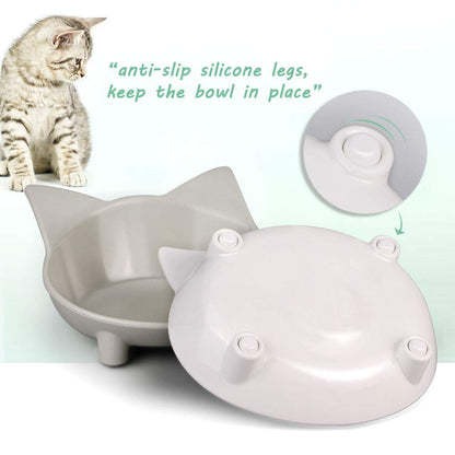 Cat Bowl Anti-slip Cat Food Feeding Water Bowl Multi-purpose Double Pet Feeding Bowl 2Pack (White/Grey)