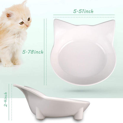 Cat Bowl Anti-slip Cat Food Feeding Water Bowl Multi-purpose Double Pet Feeding Bowl 2Pack (White/Grey)