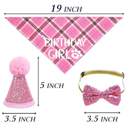 STMK Cat Birthday Party Supplies, Cat Birthday Hat with Birthday Number Cat Birthday Bandana Girl Bow Tie Collar Cat Birthday Outfits for Cat Kitten Birthday Decorations