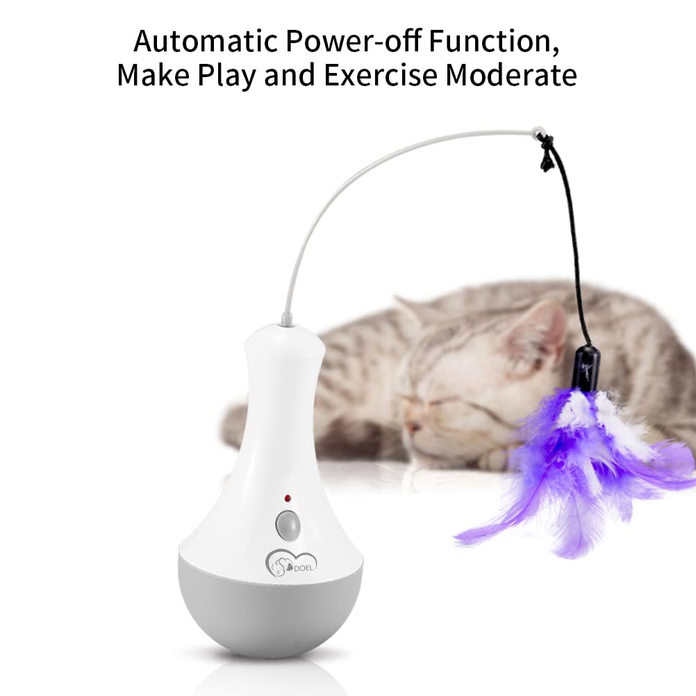 DOEL Interactive Cat Toys for Indoor Pet, Automatic Exercise Toys with Feather, Electronic Tumbler Catching Toys for Kitten, Battery Powered, Wobble Toy as Cat Gifts