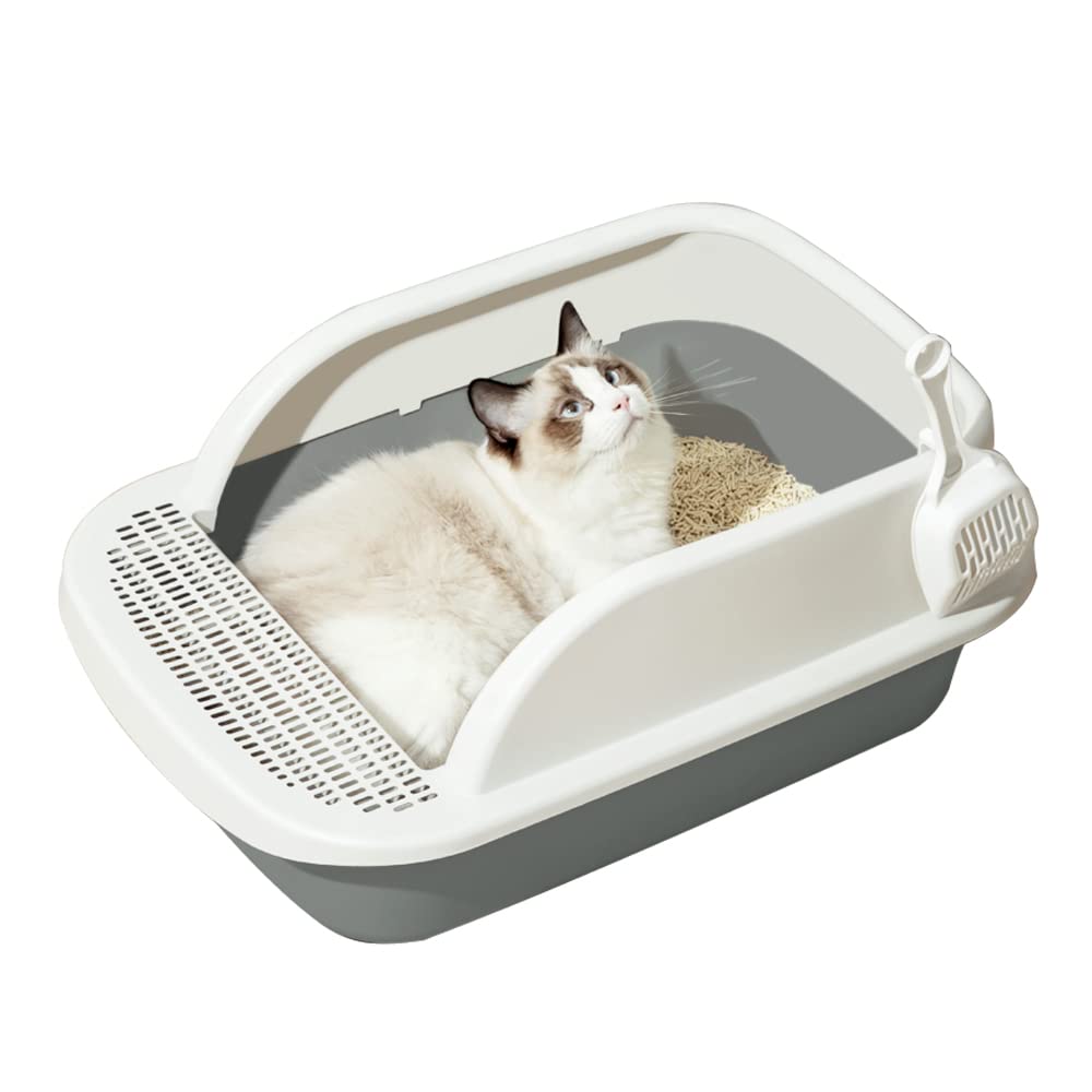 NeoStyle Extra Large Cat Litter Box,Open Top Cat Litter Tray with Scoop,Semi-enclosed Anti-splash Box,Cat Sandbox Cat Toilet (Extra large)