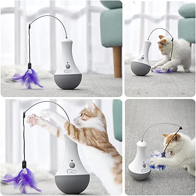 DOEL Interactive Cat Toys for Indoor Pet, Automatic Exercise Toys with Feather, Electronic Tumbler Catching Toys for Kitten, Battery Powered, Wobble Toy as Cat Gifts