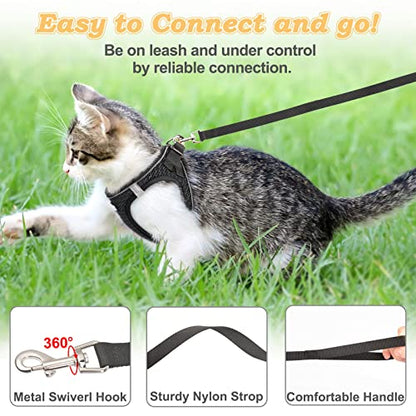 SALFSE Cat Harness and Leash for Walking Escape Proof, Adjustable Kitten Vest Harness Reflective Soft Mesh Puppy Harness for Outdoor, Comfort Fit, Easy to Control Black