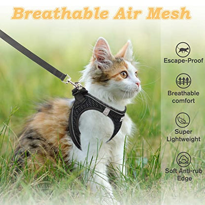 SALFSE Cat Harness and Leash for Walking Escape Proof, Adjustable Kitten Vest Harness Reflective Soft Mesh Puppy Harness for Outdoor, Comfort Fit, Easy to Control Black