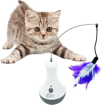 DOEL Interactive Cat Toys for Indoor Pet, Automatic Exercise Toys with Feather, Electronic Tumbler Catching Toys for Kitten, Battery Powered, Wobble Toy as Cat Gifts