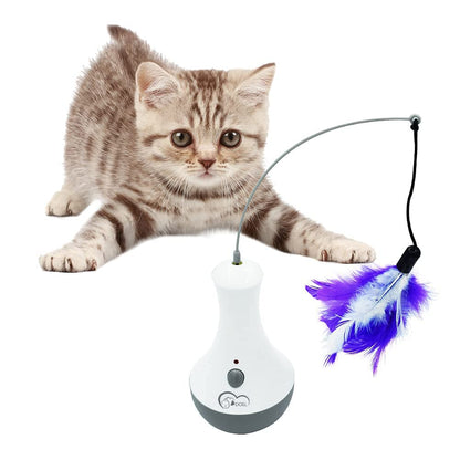 DOEL Interactive Cat Toys for Indoor Pet, Automatic Exercise Toys with Feather, Electronic Tumbler Catching Toys for Kitten, Battery Powered, Wobble Toy as Cat Gifts