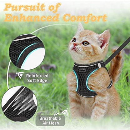 SALFSE Cat Harness and Leash for Walking Escape Proof, Adjustable Kitten Vest Harness Reflective Soft Mesh Puppy Harness for Outdoor, Comfort Fit, Easy to Control Black