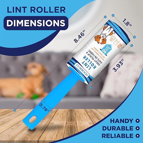 Extra Sticky Lint Roller for Pet Hair Removal – 1 Durable Handle, 4 Refills (360 Sheets) and Protective Cover, Easy Tear Sheets |Reusable Dog & Cat Hair Remover for Clothes, Furniture, Rugs, Bedding