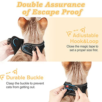 SALFSE Cat Harness and Leash for Walking Escape Proof, Adjustable Kitten Vest Harness Reflective Soft Mesh Puppy Harness for Outdoor, Comfort Fit, Easy to Control Black