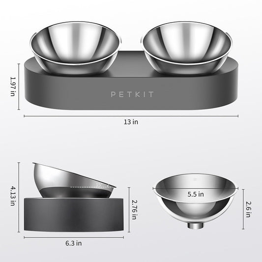 PETKIT CYBERTAIL Stainless Steel Raised Bowl, Inclined Food and Feeding Bowls, Non-Slip, No Spill for Cats and Small Dogs