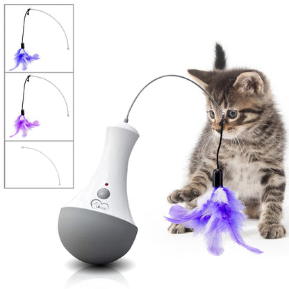 DOEL Interactive Cat Toys for Indoor Pet, Automatic Exercise Toys with Feather, Electronic Tumbler Catching Toys for Kitten, Battery Powered, Wobble Toy as Cat Gifts