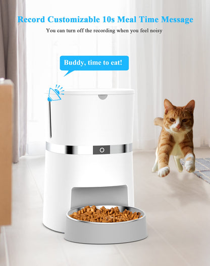 WellToBe Automatic Cat Feeder WiFi Enabled 2.4G Smart Pet Feeder for Cats and Dogs Food Dispenser with Desiccant Bag, Portion Control, Distribution Alarms, Voice Recorder and Low Food Sensor