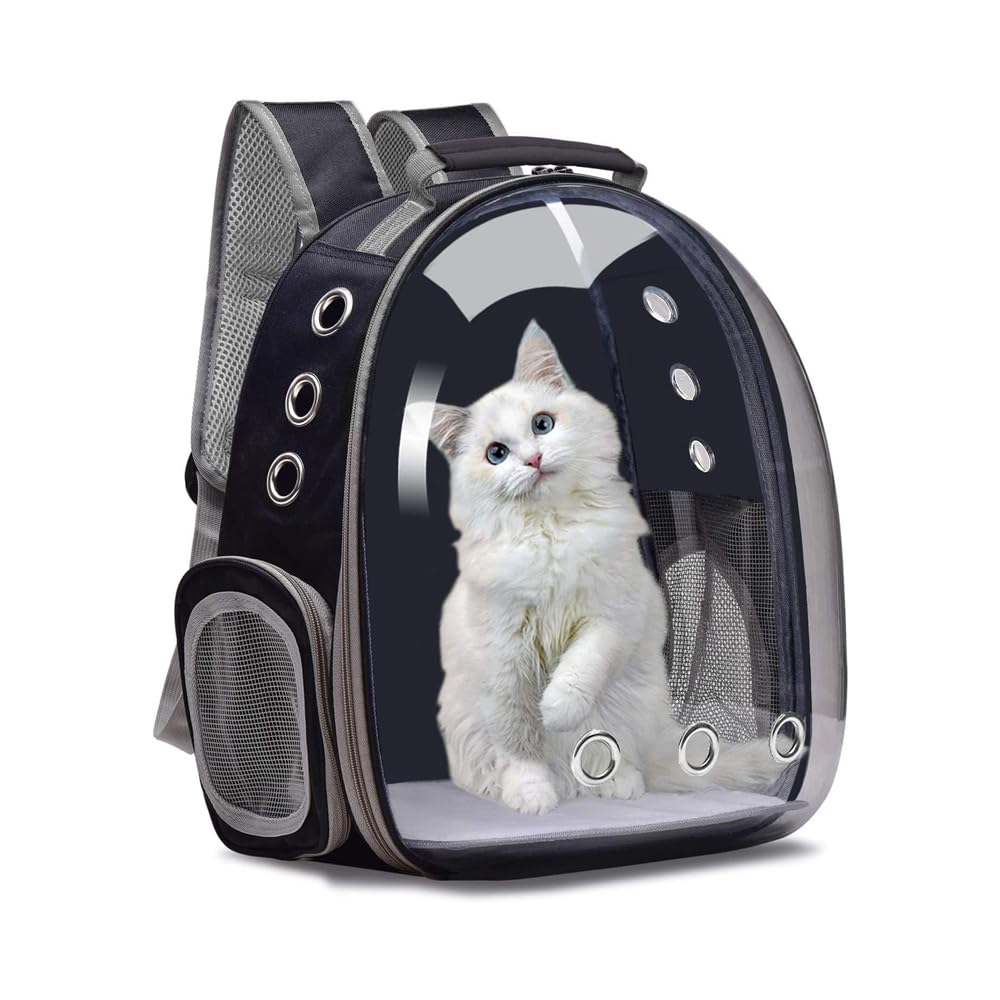 NeoStyle Cat Carrier Bubble Bag, Transparent Breathable Capsule Backpack, Pet Convenient Carrier Bag for Small and Medium Cats Dogs. Hiking, outdoor use (Black)