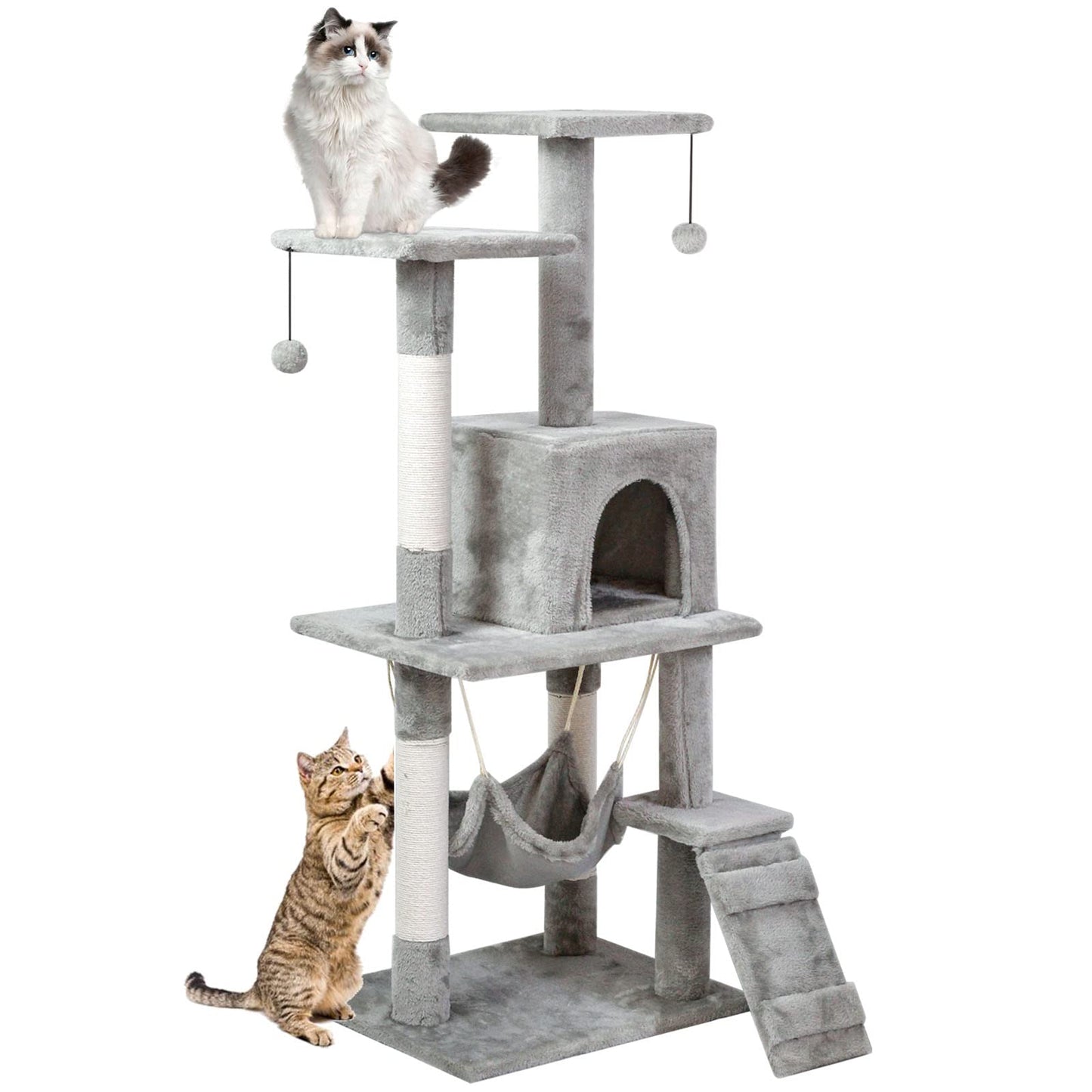 SKY-TOUCH Cat Tree Tower｜Durable Cat Condo with Sisal Scratching Posts｜Cozy Cat House,｜Ladder & Resting Platforms for Indoor Use | Assembly accessories｜120×49×39cm,Gray