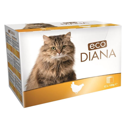 Plaisir Eco Diana Food For Cats, 12 Pouches Of 100G, Delicious Chunks With chicken In Gravy, Full Of Nutrition- Multicolour