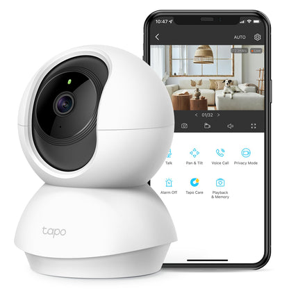 Tapo TP Link 2K Pan Tilt Security Camera for Baby Monitor, Dog Camera w/Motion Detection, 2 Way Audio Siren, Night Vision, white, C210, 1 Count (Pack of 1), Wireless