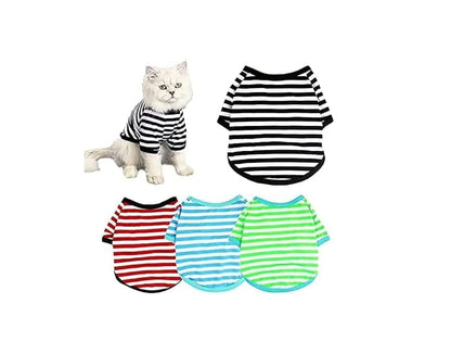 HALAMODO 4-Pack Cat Clothes Cat T-Shirts Pet Summer Doggie Clothes Breathable Striped Outfits Puppy T-Shirts Apparel for Small Dog Cat Boy and Girl (L)