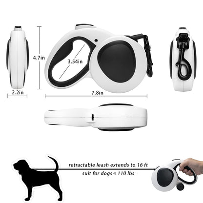 DOEL Retractable Dog Leash, Dispenser and 5M Strong Nylon Tape， Heavy Duty Walking Dog Leashes for Up to 50KGS 360° Tangle-Free Reflective Leash for Large Dogs