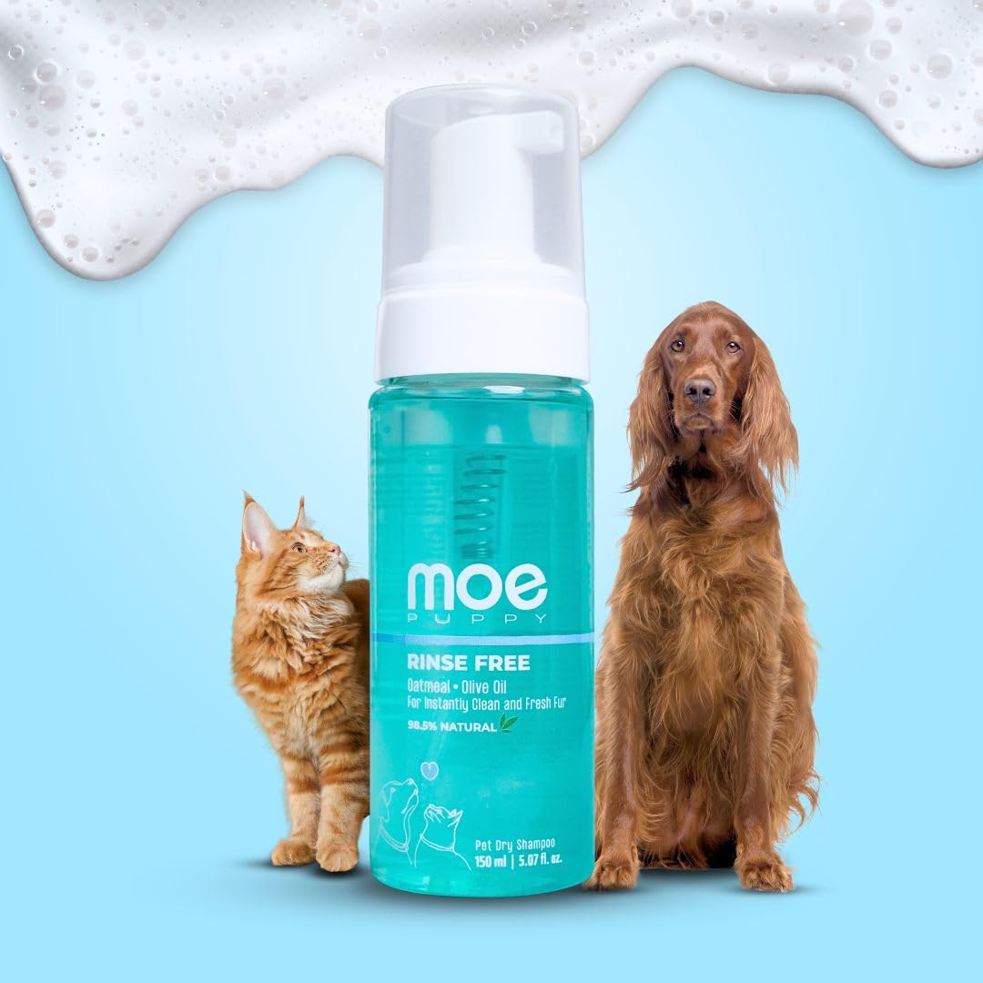 Moe Puppy Rinse Free Pet Dry Shampoo for Instantly Clean and Fresh Fur | Waterless Foam Cleanser for Dogs and Cats | (150 ml)