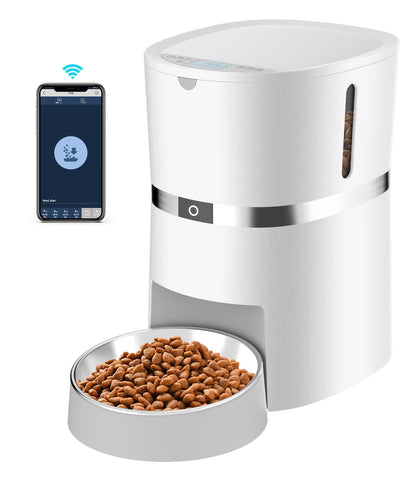 WellToBe Automatic Cat Feeder WiFi Enabled 2.4G Smart Pet Feeder for Cats and Dogs Food Dispenser with Desiccant Bag, Portion Control, Distribution Alarms, Voice Recorder and Low Food Sensor