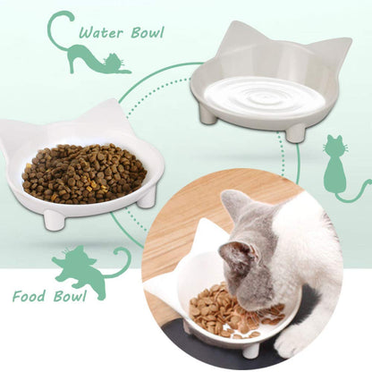 Cat Bowl Anti-slip Cat Food Feeding Water Bowl Multi-purpose Double Pet Feeding Bowl 2Pack (White/Grey)