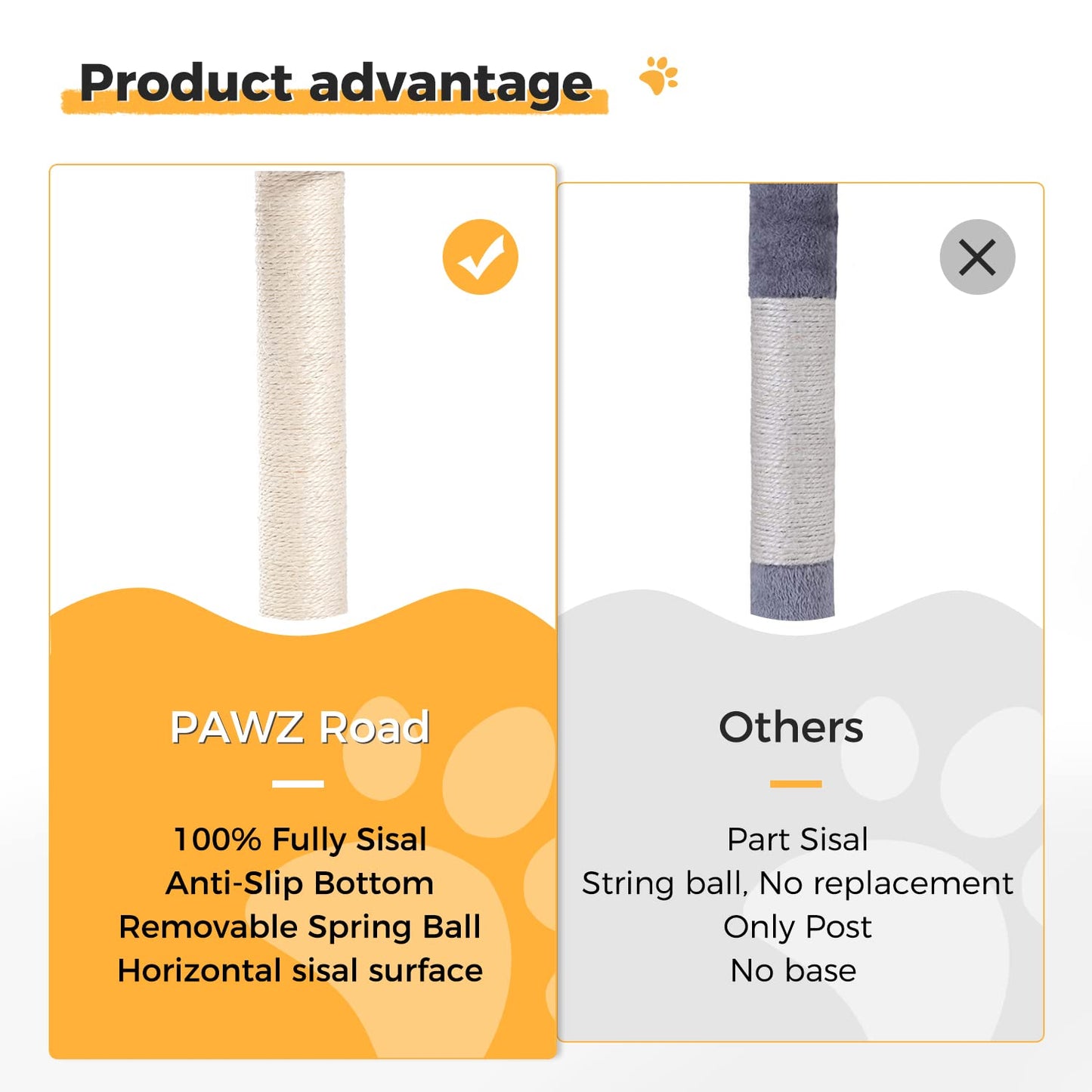 PAWZ Road Cat Scratching Post and Pad, Sisal-Covered Scratch Posts and Pads with Play Ball Great for Kittens and Cats