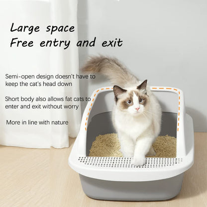 NeoStyle Extra Large Cat Litter Box,Open Top Cat Litter Tray with Scoop,Semi-enclosed Anti-splash Box,Cat Sandbox Cat Toilet (Extra large)