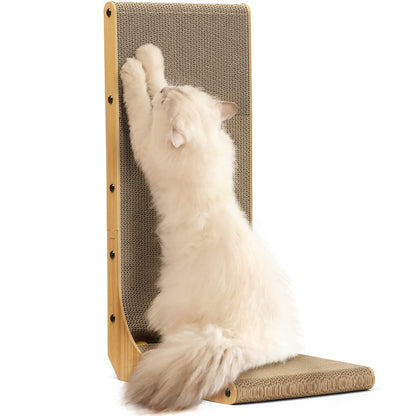 FUKUMARU Cat Scratcher, 26.8 Inch L Shape Cat Scratch Pad Wall Mounted, Cat Scratching Cardboard with Ball Toy for Indoor Cats