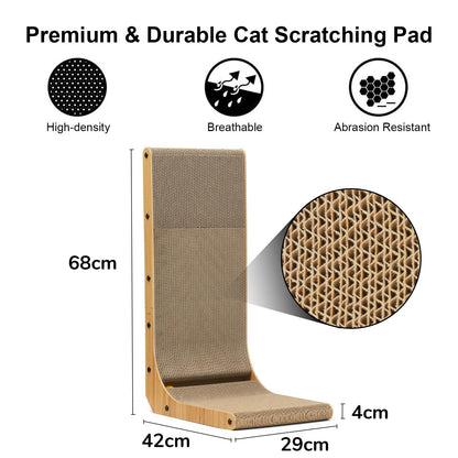 FUKUMARU Cat Scratcher, 26.8 Inch L Shape Cat Scratch Pad Wall Mounted, Cat Scratching Cardboard with Ball Toy for Indoor Cats