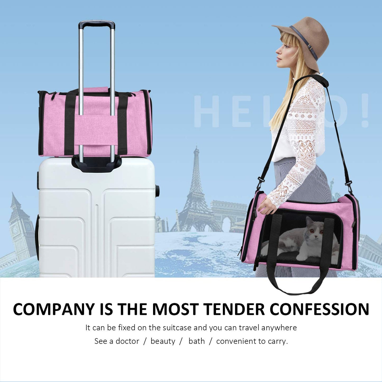 Henkelion Large Cat Carriers Dog Carrier Pet Carrier for Large Cats Dogs Puppies up to 25Lbs, Big Dog Carrier Soft Sided, Collapsible Travel Puppy Carrier - Large - Pink