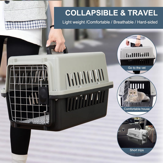 SKY-TOUCH Portable Hard Sided Pet Carrier Carry Breathable Crate Puppy Cage Tote Transport Box Travel Kennel for Cats, Kitten,Dog,Trips Outdoor, Safety closure system, Aeration grids,L 48*W 30*H 32cm