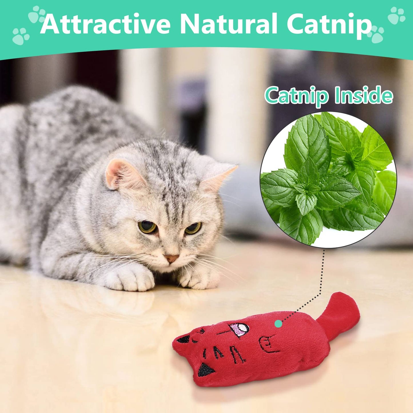 SCHITEC Catnip Toys, [4 PCS] Soft Plush Cat Nip Chew Toy for Indoor Cats, Interactive Kitten Pillow Kitty Teething Toy