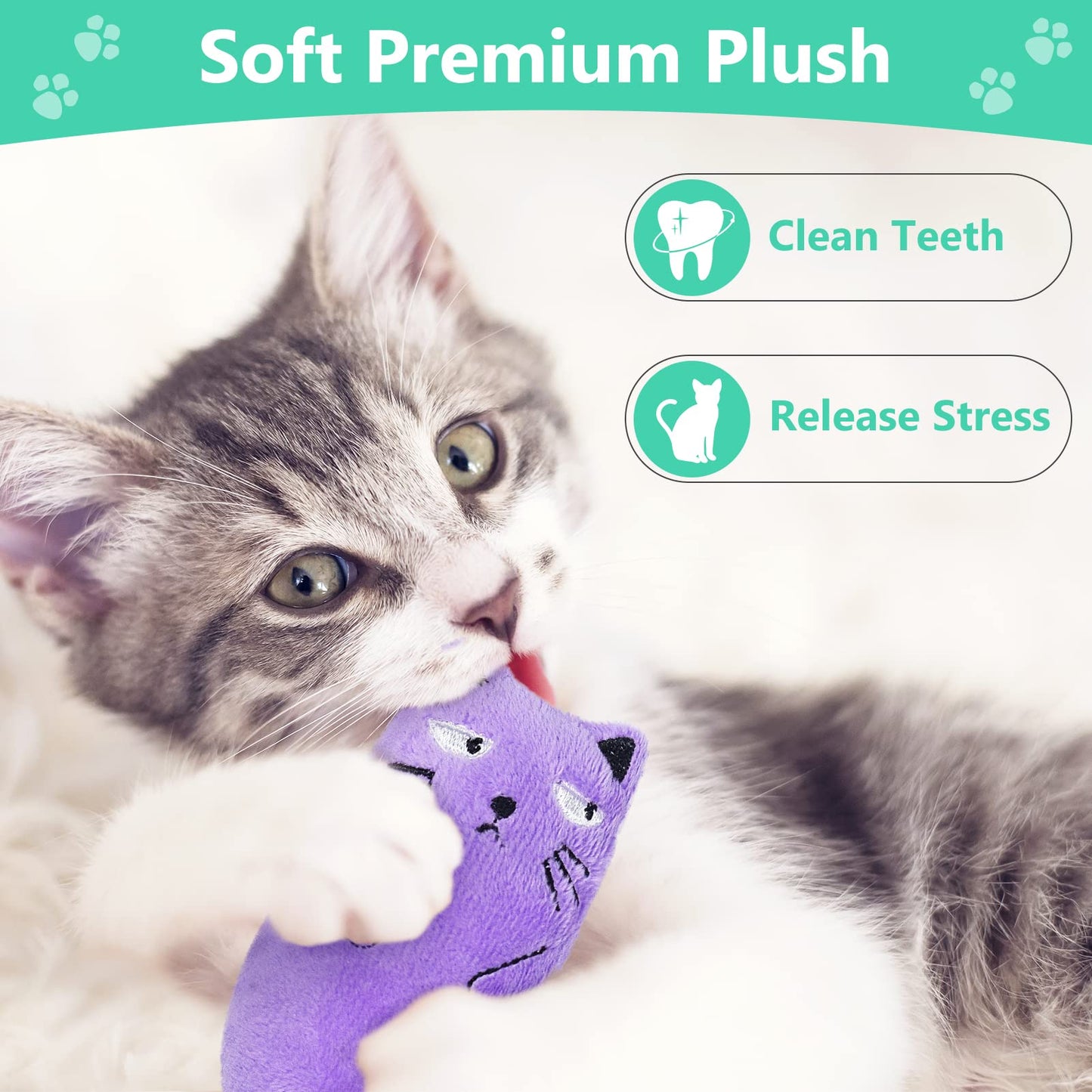 SCHITEC Catnip Toys, [4 PCS] Soft Plush Cat Nip Chew Toy for Indoor Cats, Interactive Kitten Pillow Kitty Teething Toy