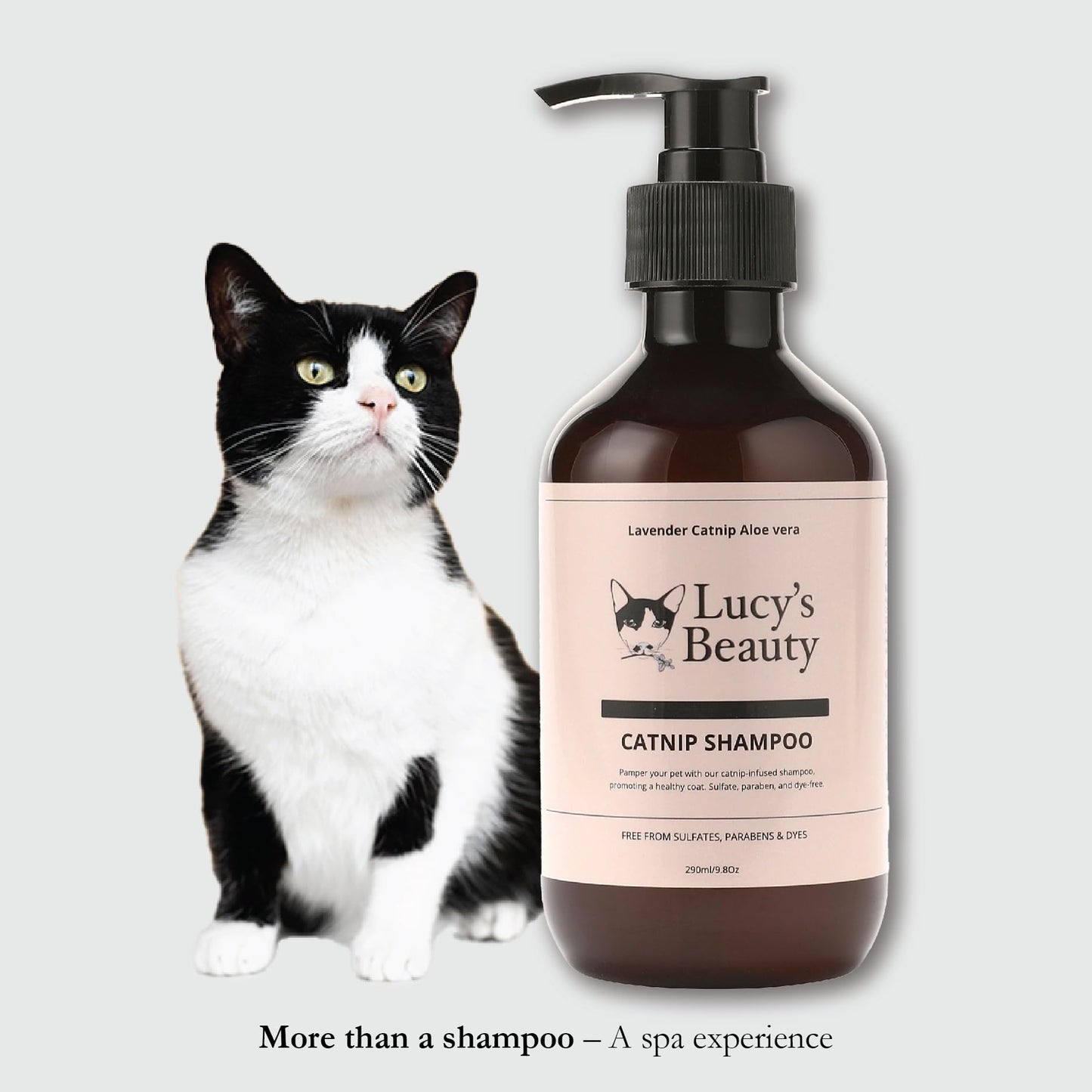 Lucy's Beauty Catnip-Infused Natural Cat Shampoo – Calming, Anti-Itch, Hypoallergenic, Hairball Prevention, Gentle Cleansing, Sulfate-Free, Long-Lasting Fresh Scent for Cats & Kittens, 290ml