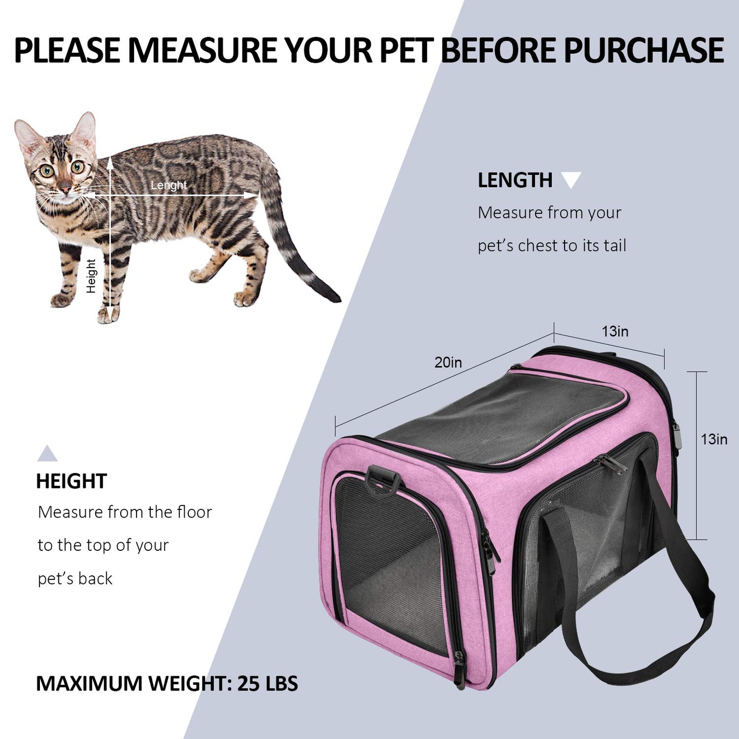 Henkelion Large Cat Carriers Dog Carrier Pet Carrier for Large Cats Dogs Puppies up to 25Lbs, Big Dog Carrier Soft Sided, Collapsible Travel Puppy Carrier - Large - Pink