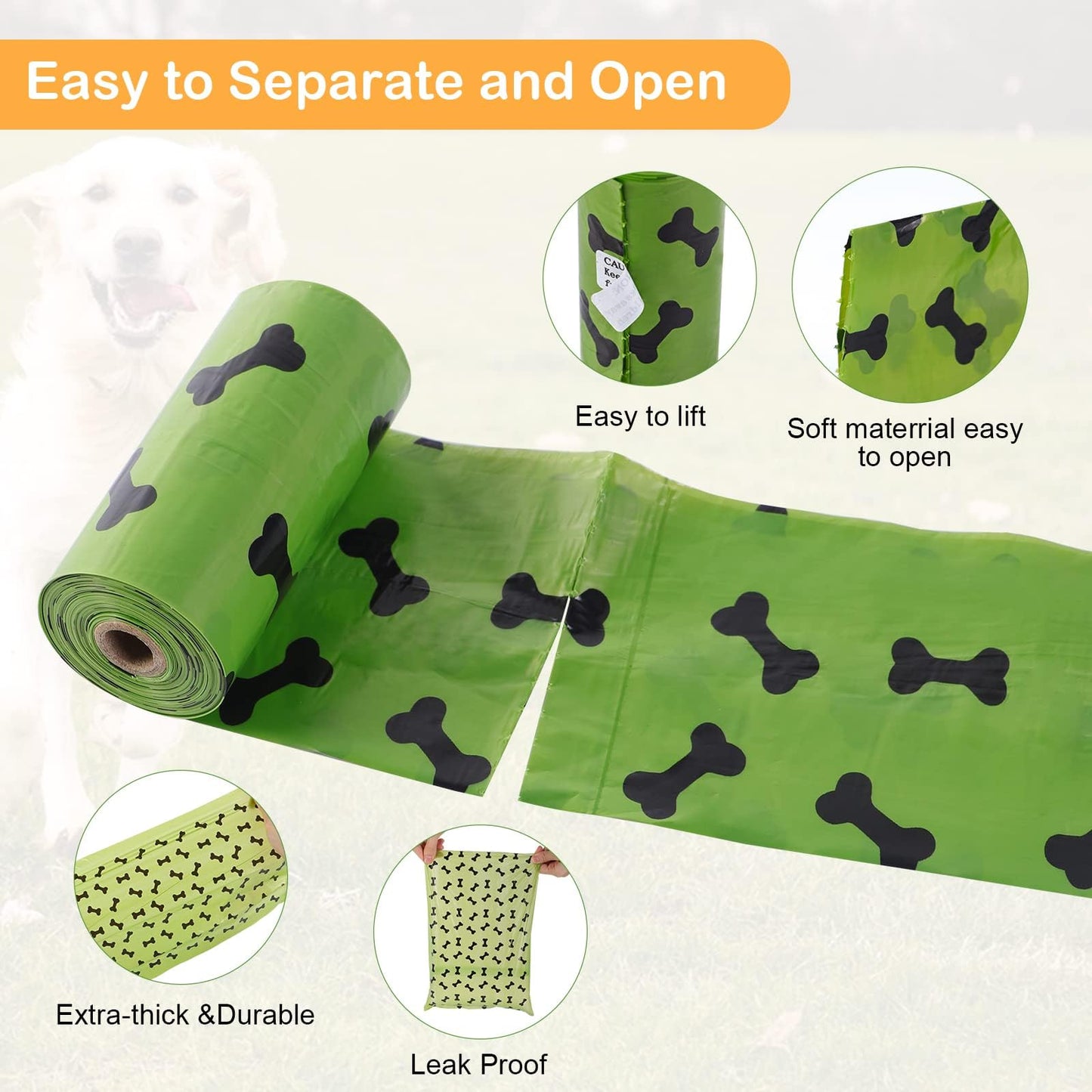 SKY-TOUCH 20Rolls-300pcs Dog Poop Bags Pet Dog Supplies for Dogs include 1pcs Green Adjustable Dispenser，Extra Thick and Strong, 100% Leak Proof, Biodegradable Waste Bag