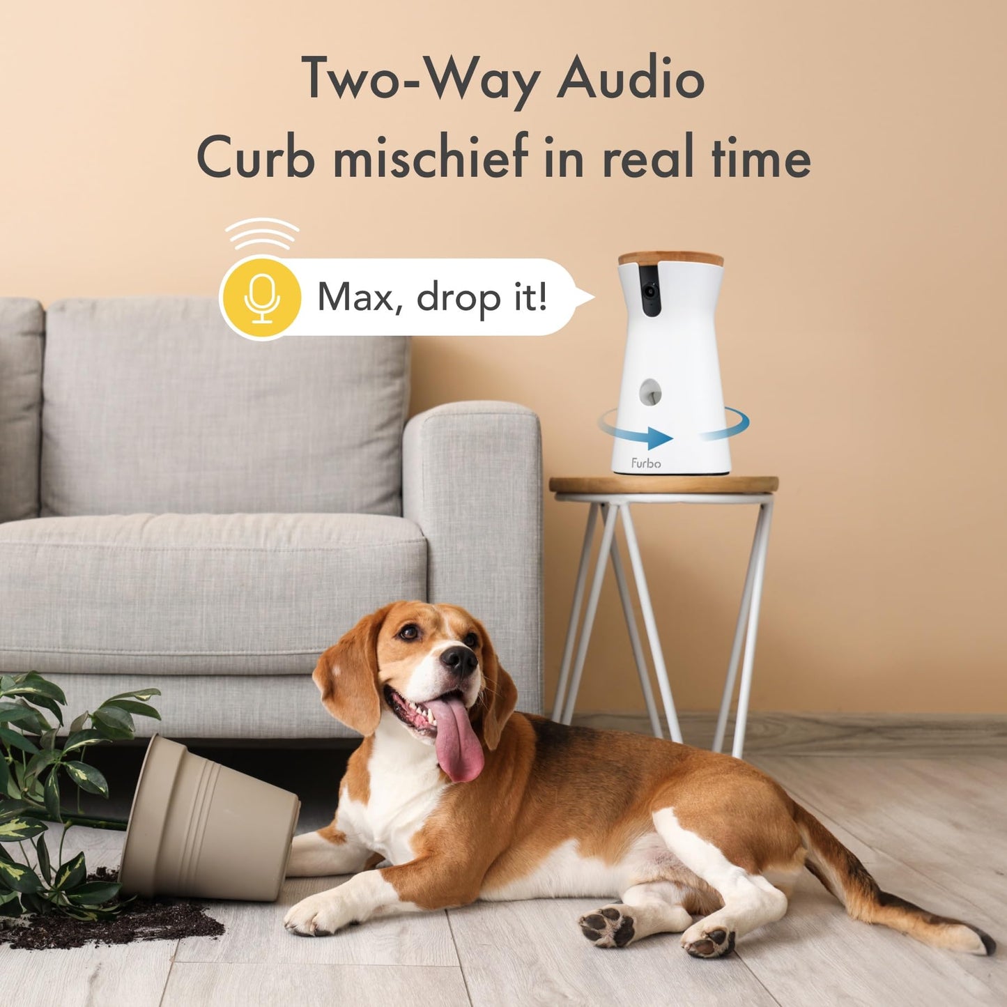 Furbo 360° Dog Camera: Home Security Camera with Barking Alerts, Rotating Pet Treat Camera with Phone App, Smart Home Indoor Puppy Cam with 2-Way Speaker and Night Vision (No Subscription Required)