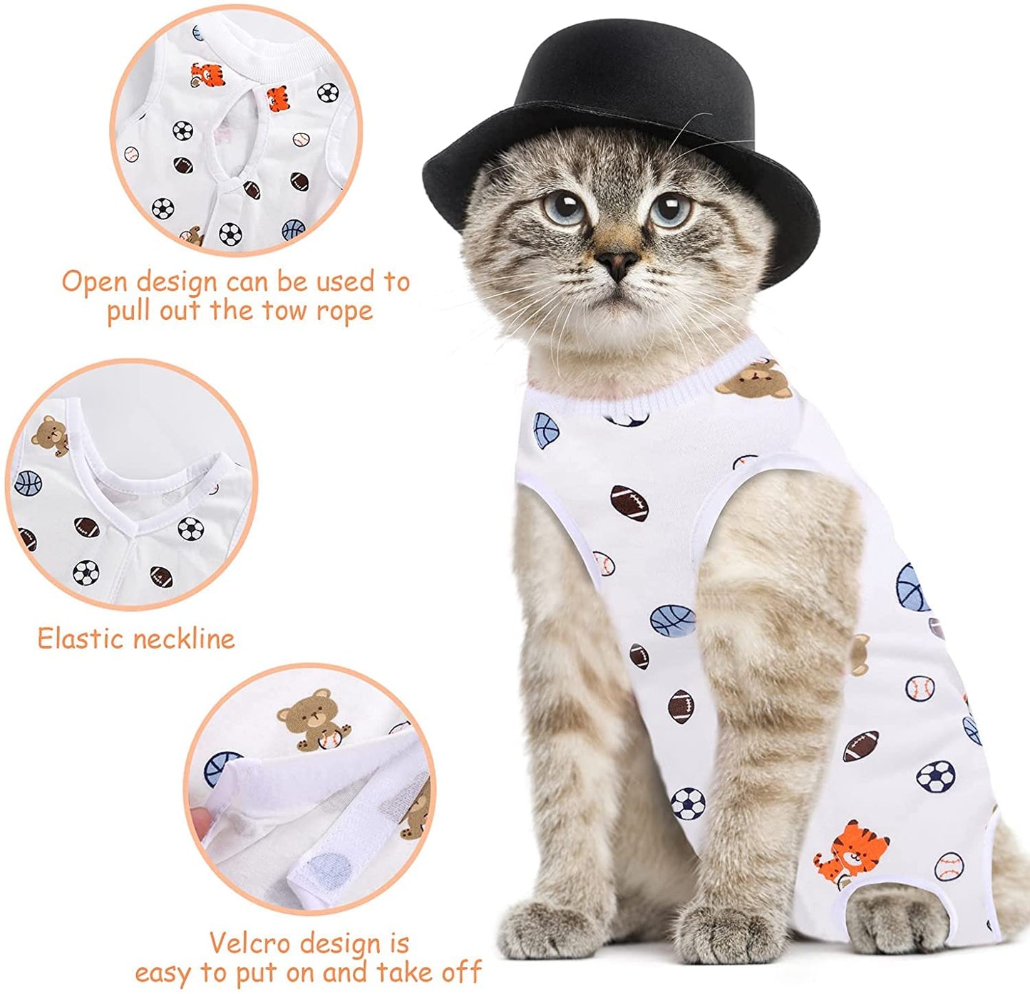 KASTWAVE Pcs Cat Recovery Suit Cat Surgery Recovery Suit Kittens Physiological Clothes Cotton Breathable Cat Clothes for Abdominal Wounds or Skin Diseases - M