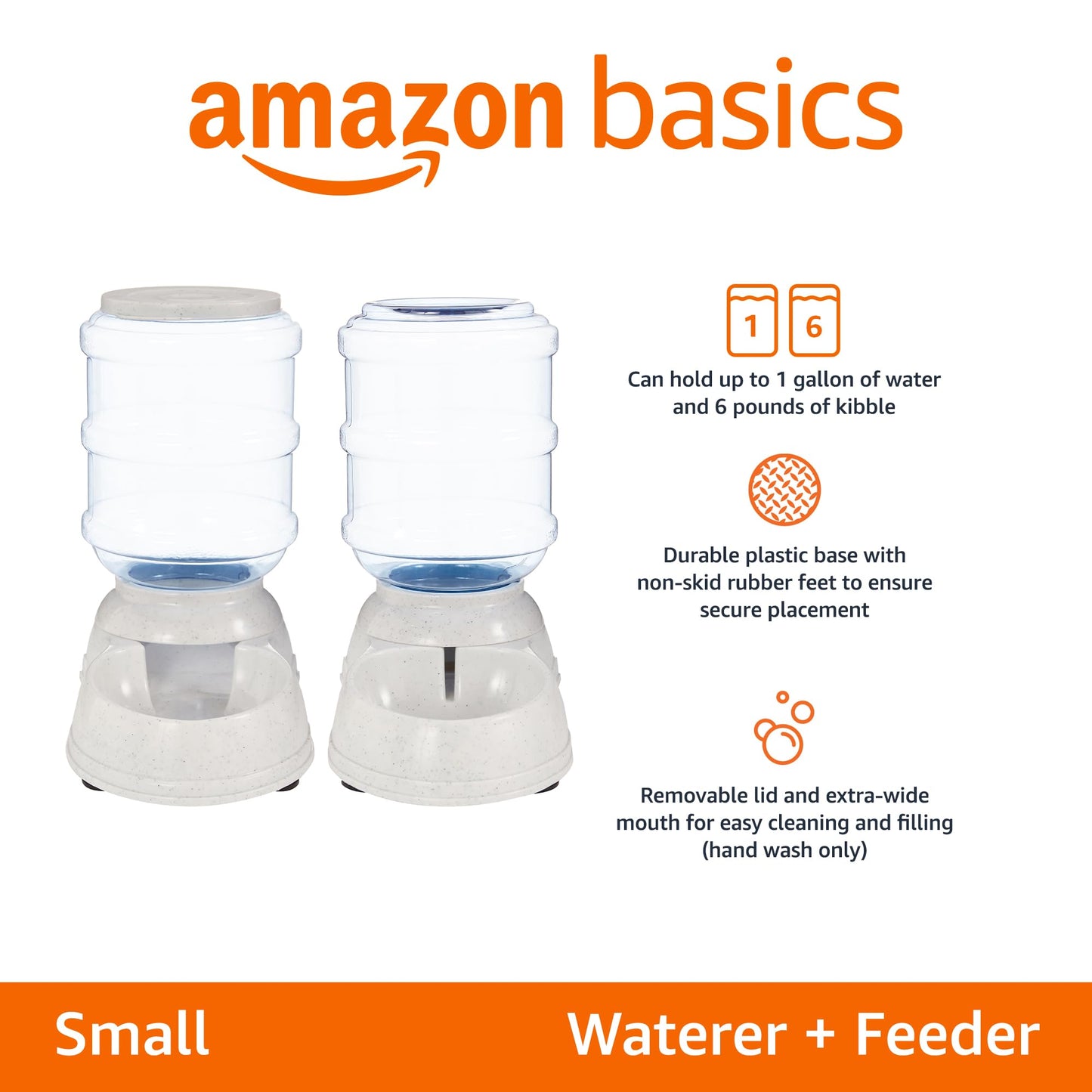 Amazon Basics Gravity Pet Food Feeder and Water Dispenser Bundle, Small (1-Gallon Capacity)