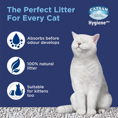 Catsan Litter, Hygiene Plus, Cat Litter 10L Lightweight Litter, Low Dust, Triple Odor Protection, Non Clumping Cat Litter