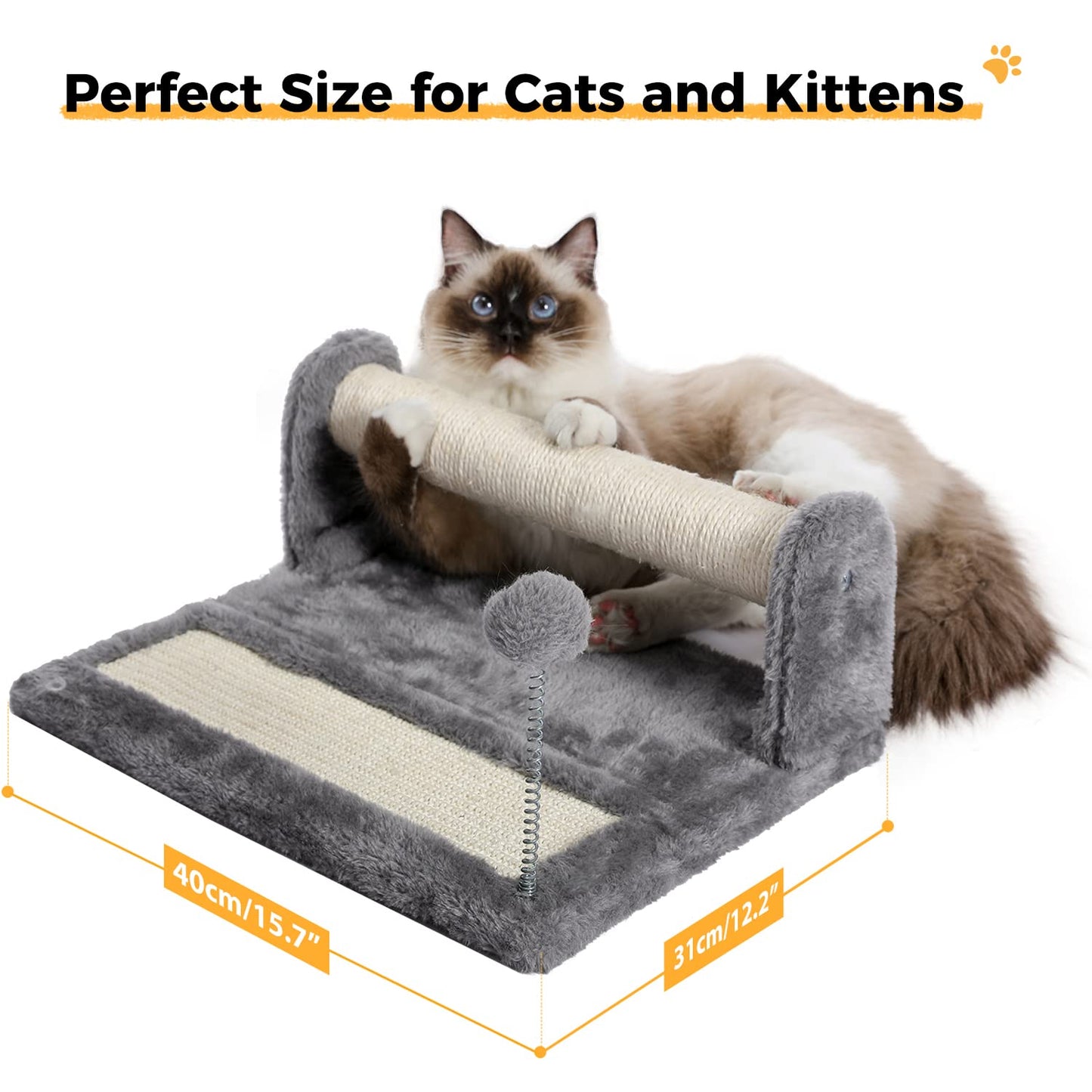 PAWZ Road Cat Scratching Post and Pad, Sisal-Covered Scratch Posts and Pads with Play Ball Great for Kittens and Cats