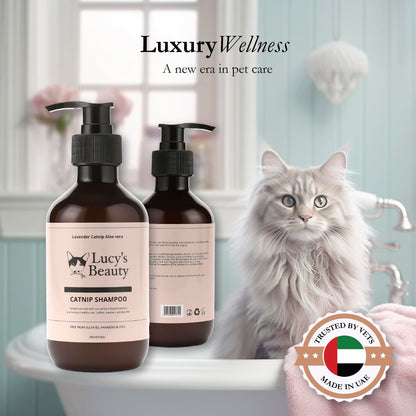 Lucy's Beauty Catnip-Infused Natural Cat Shampoo – Calming, Anti-Itch, Hypoallergenic, Hairball Prevention, Gentle Cleansing, Sulfate-Free, Long-Lasting Fresh Scent for Cats & Kittens, 290ml