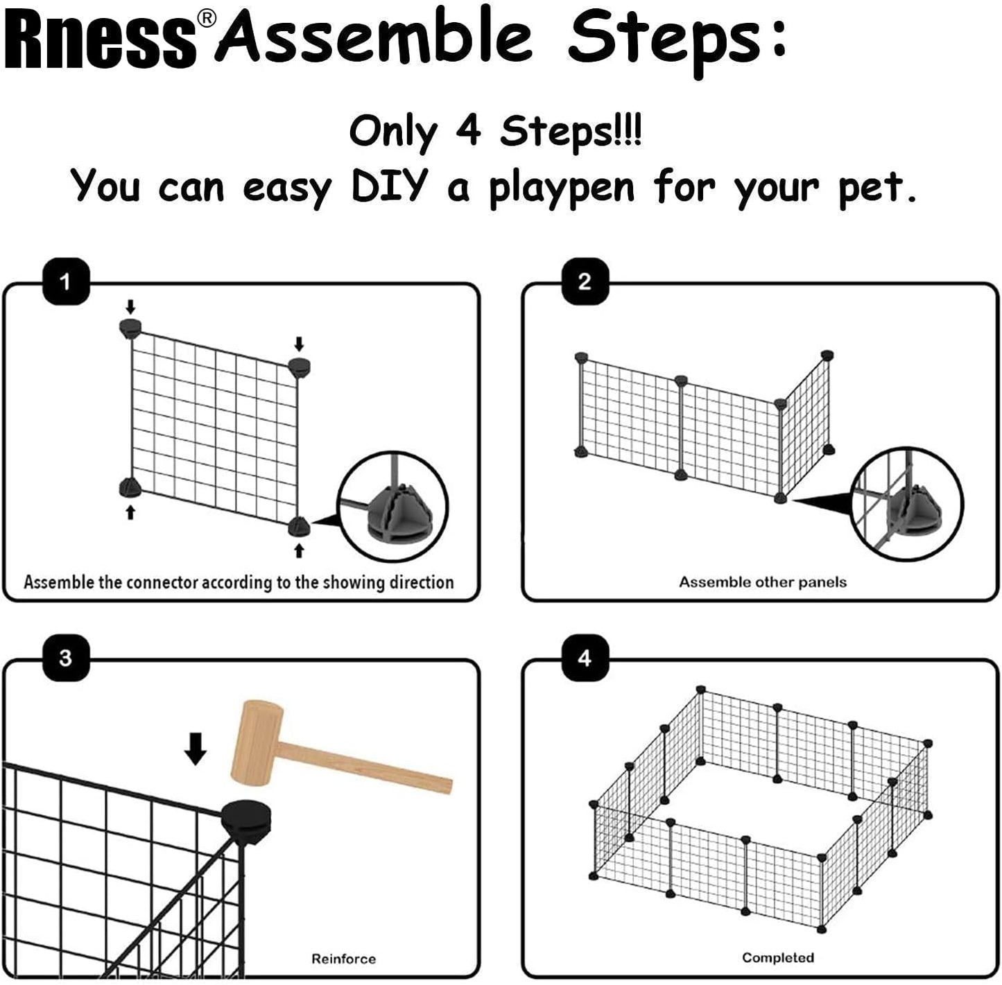 Rness Pet Playpen, Portable Pet Playpen Metal for Small Animals, pet playpen panels,Guinea Pigs, Rabbits,Dog Cage,Cat Cage, Dog Fence,Black, 12 panels