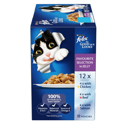 Purina Felix As Good As It Look Doubly Delicious Wet Cat Food Favourite Selections 85g (Pack of 12)