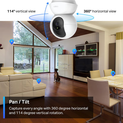 Tapo TP Link 2K Pan Tilt Security Camera for Baby Monitor, Dog Camera w/Motion Detection, 2 Way Audio Siren, Night Vision, white, C210, 1 Count (Pack of 1), Wireless