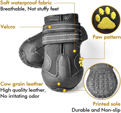 XSY&G Dog Boots,Waterproof Dog Shoes,Dog Booties with Reflective Rugged Anti-Slip Sole and Skid-Proof,Outdoor Dog Shoes for Medium to Large Dogs 4Pcs-Size 8